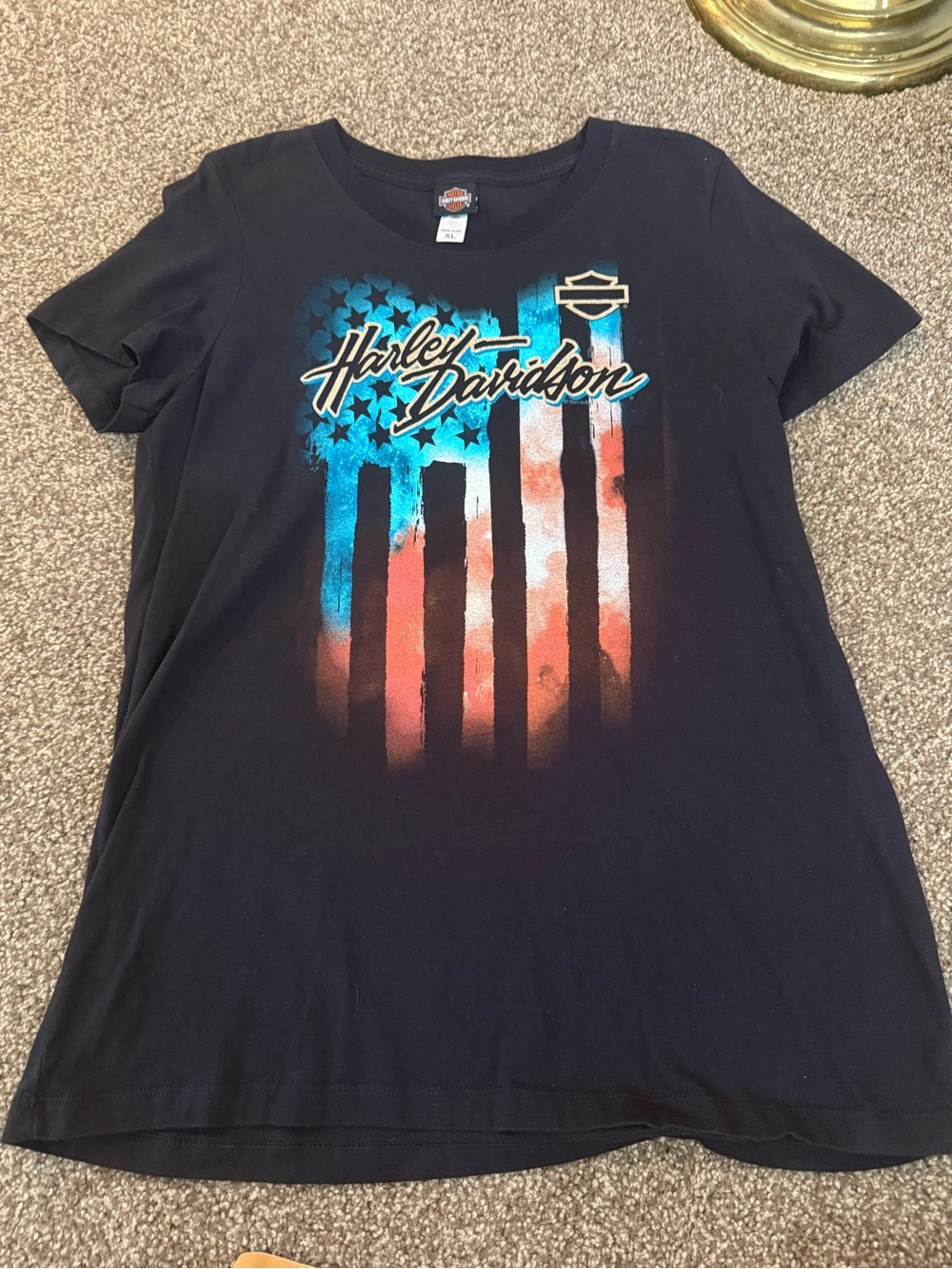 Harley-Davidson Black Tee with Teal and Gold Graphic